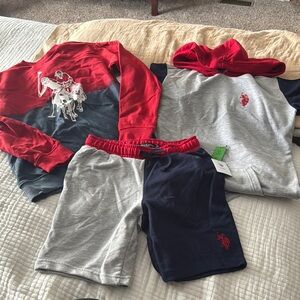 NWT 3 items US POLO ASSN shorts, short sleeve hoodie, long sleeve size L 10-12